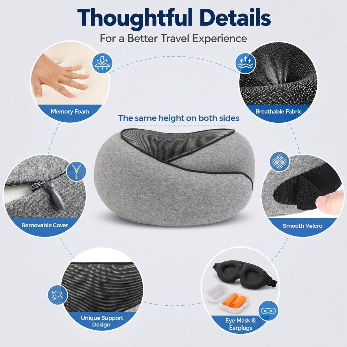 G-Shaped Memory Foam Travel Pillow – Ergonomic Neck Support for Comfortable Travel