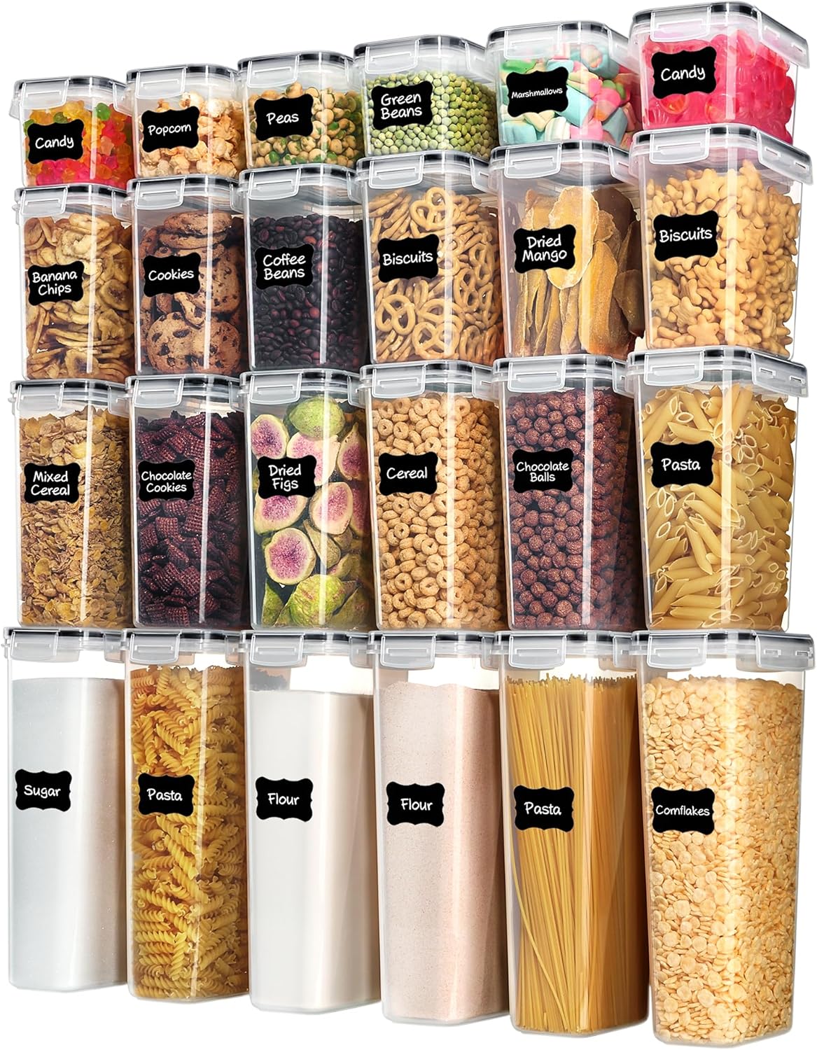 Airtight Food Storage Containers, 24-Piece Set with Secure Lids for Pantry & Kitchen Organization